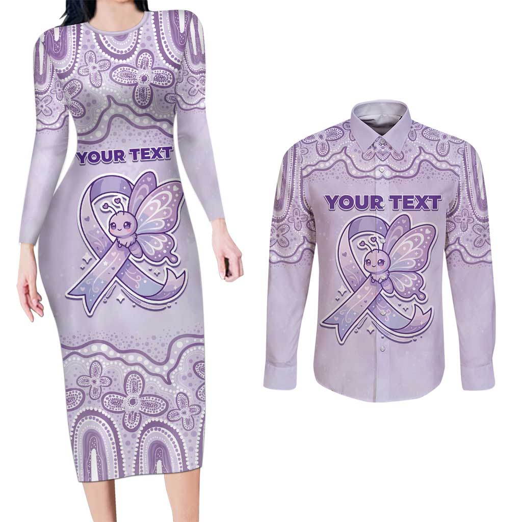 Personalised Epilepsy Awareness Alphabet Couples Matching Long Sleeve Bodycon Dress and Long Sleeve Button Shirt Purple Ribbon Butterfly Cute Style