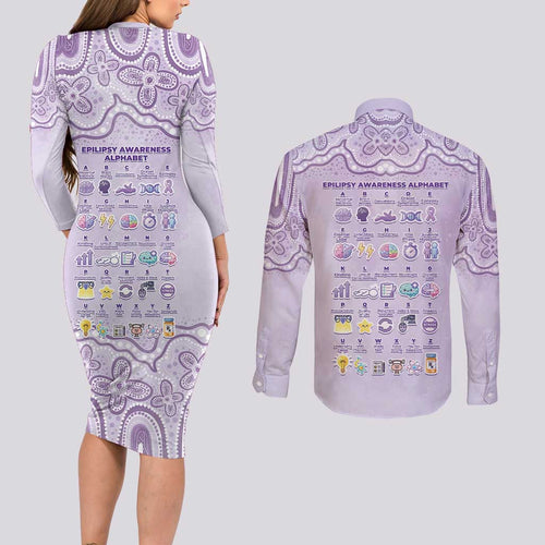 Personalised Epilepsy Awareness Alphabet Couples Matching Long Sleeve Bodycon Dress and Long Sleeve Button Shirt Purple Ribbon Butterfly Cute Style