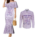 Personalised Epilepsy Awareness Alphabet Couples Matching Mermaid Dress and Long Sleeve Button Shirt Purple Ribbon Butterfly Cute Style