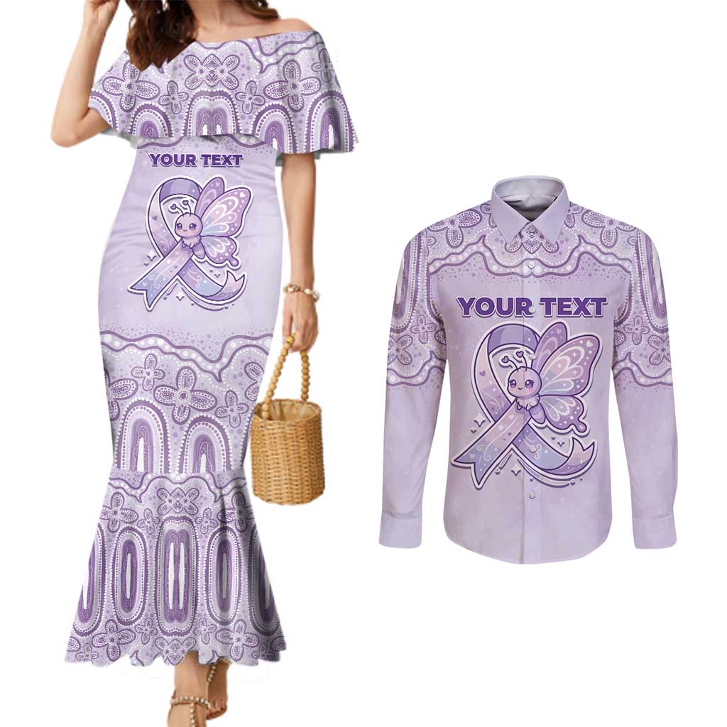 Personalised Epilepsy Awareness Alphabet Couples Matching Mermaid Dress and Long Sleeve Button Shirt Purple Ribbon Butterfly Cute Style