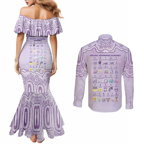Personalised Epilepsy Awareness Alphabet Couples Matching Mermaid Dress and Long Sleeve Button Shirt Purple Ribbon Butterfly Cute Style
