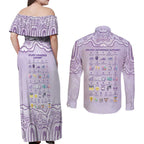 Personalised Epilepsy Awareness Alphabet Couples Matching Off Shoulder Maxi Dress and Long Sleeve Button Shirt Purple Ribbon Butterfly Cute Style