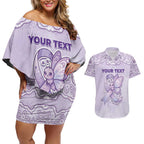 Personalised Epilepsy Awareness Alphabet Couples Matching Off Shoulder Short Dress and Hawaiian Shirt Purple Ribbon Butterfly Cute Style