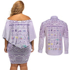 Personalised Epilepsy Awareness Alphabet Couples Matching Off Shoulder Short Dress and Long Sleeve Button Shirt Purple Ribbon Butterfly Cute Style