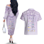 Personalised Epilepsy Awareness Alphabet Couples Matching Off The Shoulder Long Sleeve Dress and Hawaiian Shirt Purple Ribbon Butterfly Cute Style