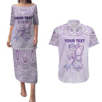 Personalised Epilepsy Awareness Alphabet Couples Matching Puletasi and Hawaiian Shirt Purple Ribbon Butterfly Cute Style