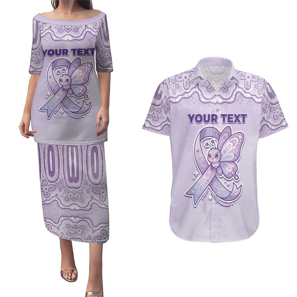 Personalised Epilepsy Awareness Alphabet Couples Matching Puletasi and Hawaiian Shirt Purple Ribbon Butterfly Cute Style