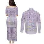Personalised Epilepsy Awareness Alphabet Couples Matching Puletasi and Long Sleeve Button Shirt Purple Ribbon Butterfly Cute Style