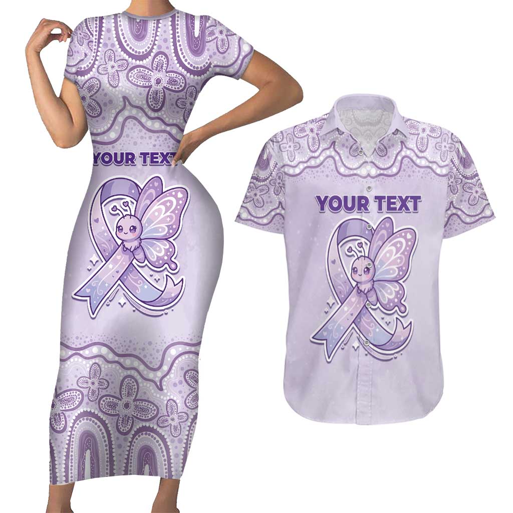 Personalised Epilepsy Awareness Alphabet Couples Matching Short Sleeve Bodycon Dress and Hawaiian Shirt Purple Ribbon Butterfly Cute Style