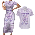 Personalised Epilepsy Awareness Alphabet Couples Matching Short Sleeve Bodycon Dress and Hawaiian Shirt Purple Ribbon Butterfly Cute Style