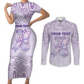 Personalised Epilepsy Awareness Alphabet Couples Matching Short Sleeve Bodycon Dress and Long Sleeve Button Shirt Purple Ribbon Butterfly Cute Style