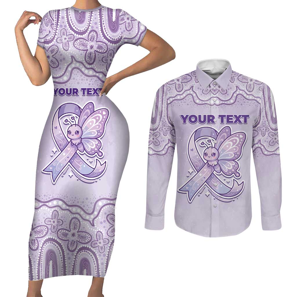 Personalised Epilepsy Awareness Alphabet Couples Matching Short Sleeve Bodycon Dress and Long Sleeve Button Shirt Purple Ribbon Butterfly Cute Style