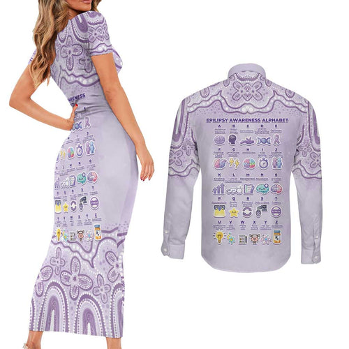 Personalised Epilepsy Awareness Alphabet Couples Matching Short Sleeve Bodycon Dress and Long Sleeve Button Shirt Purple Ribbon Butterfly Cute Style