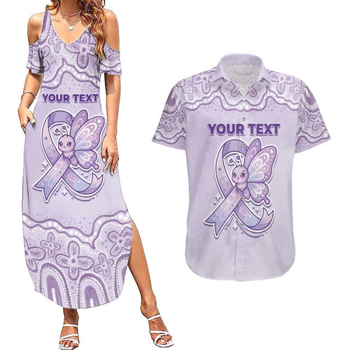 Personalised Epilepsy Awareness Alphabet Couples Matching Summer Maxi Dress and Hawaiian Shirt Purple Ribbon Butterfly Cute Style