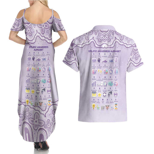 Personalised Epilepsy Awareness Alphabet Couples Matching Summer Maxi Dress and Hawaiian Shirt Purple Ribbon Butterfly Cute Style