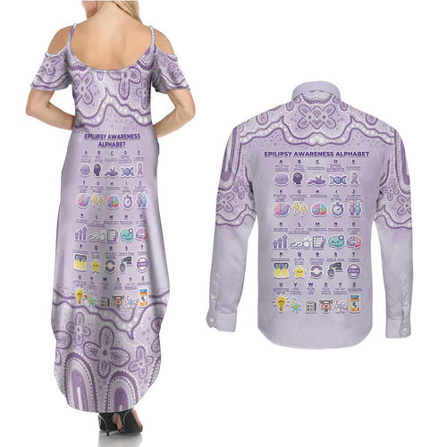 Personalised Epilepsy Awareness Alphabet Couples Matching Summer Maxi Dress and Long Sleeve Button Shirt Purple Ribbon Butterfly Cute Style