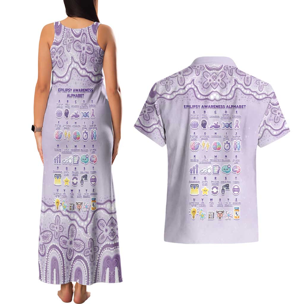 Personalised Epilepsy Awareness Alphabet Couples Matching Tank Maxi Dress and Hawaiian Shirt Purple Ribbon Butterfly Cute Style