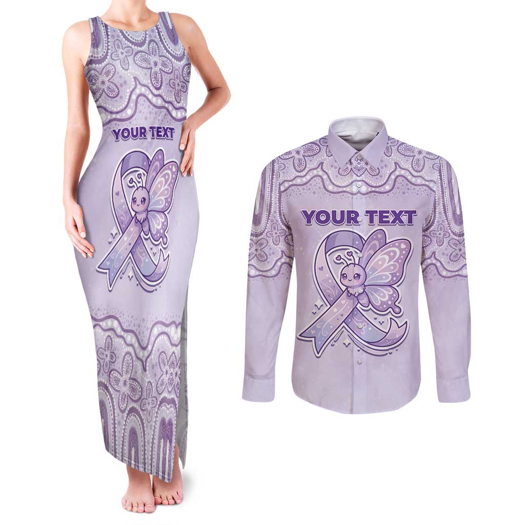 Personalised Epilepsy Awareness Alphabet Couples Matching Tank Maxi Dress and Long Sleeve Button Shirt Purple Ribbon Butterfly Cute Style