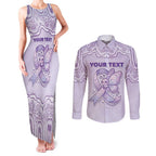 Personalised Epilepsy Awareness Alphabet Couples Matching Tank Maxi Dress and Long Sleeve Button Shirt Purple Ribbon Butterfly Cute Style
