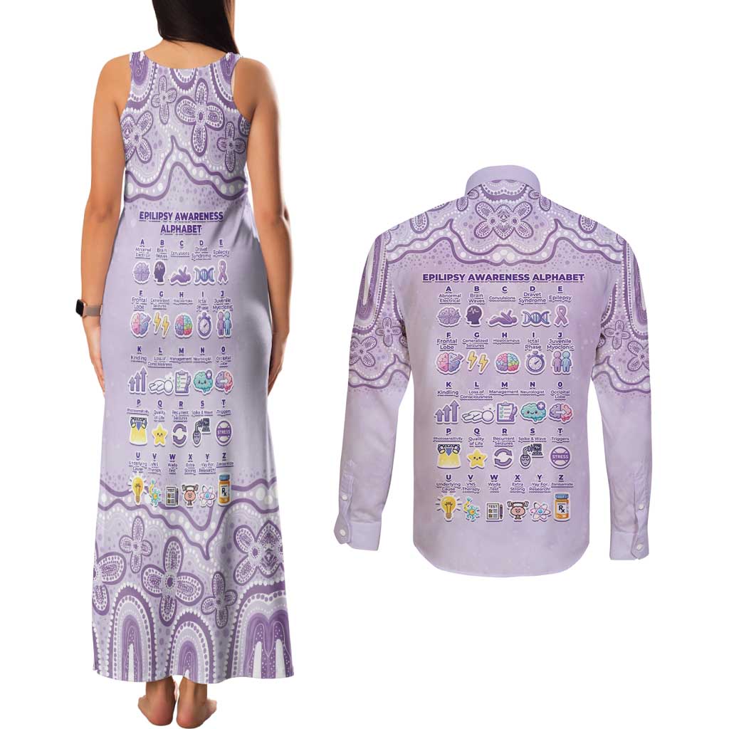 Personalised Epilepsy Awareness Alphabet Couples Matching Tank Maxi Dress and Long Sleeve Button Shirt Purple Ribbon Butterfly Cute Style