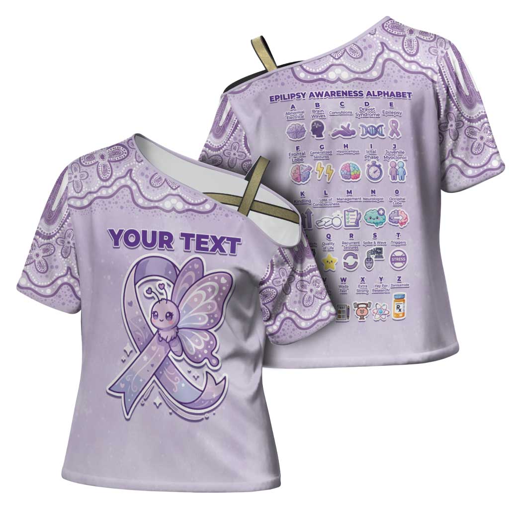 Personalised Epilepsy Awareness Alphabet Cross Shoulder Shirt Purple Ribbon Butterfly Cute Style