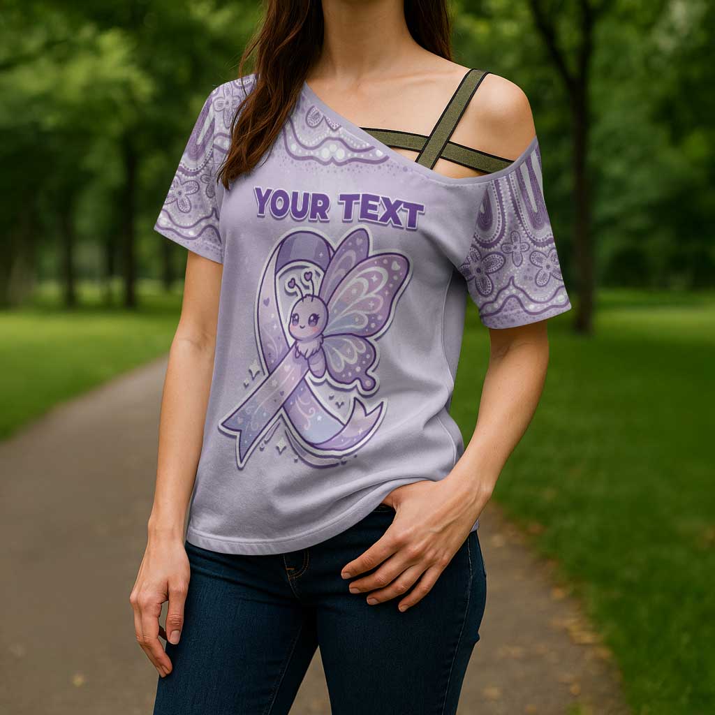 Personalised Epilepsy Awareness Alphabet Cross Shoulder Shirt Purple Ribbon Butterfly Cute Style