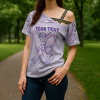 Personalised Epilepsy Awareness Alphabet Cross Shoulder Shirt Purple Ribbon Butterfly Cute Style