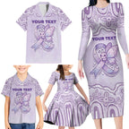 Personalised Epilepsy Awareness Alphabet Family Matching Long Sleeve Bodycon Dress and Hawaiian Shirt Purple Ribbon Butterfly Cute Style