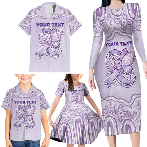 Personalised Epilepsy Awareness Alphabet Family Matching Long Sleeve Bodycon Dress and Hawaiian Shirt Purple Ribbon Butterfly Cute Style