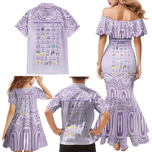 Personalised Epilepsy Awareness Alphabet Family Matching Mermaid Dress and Hawaiian Shirt Purple Ribbon Butterfly Cute Style