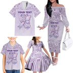 Personalised Epilepsy Awareness Alphabet Family Matching Off The Shoulder Long Sleeve Dress and Hawaiian Shirt Purple Ribbon Butterfly Cute Style