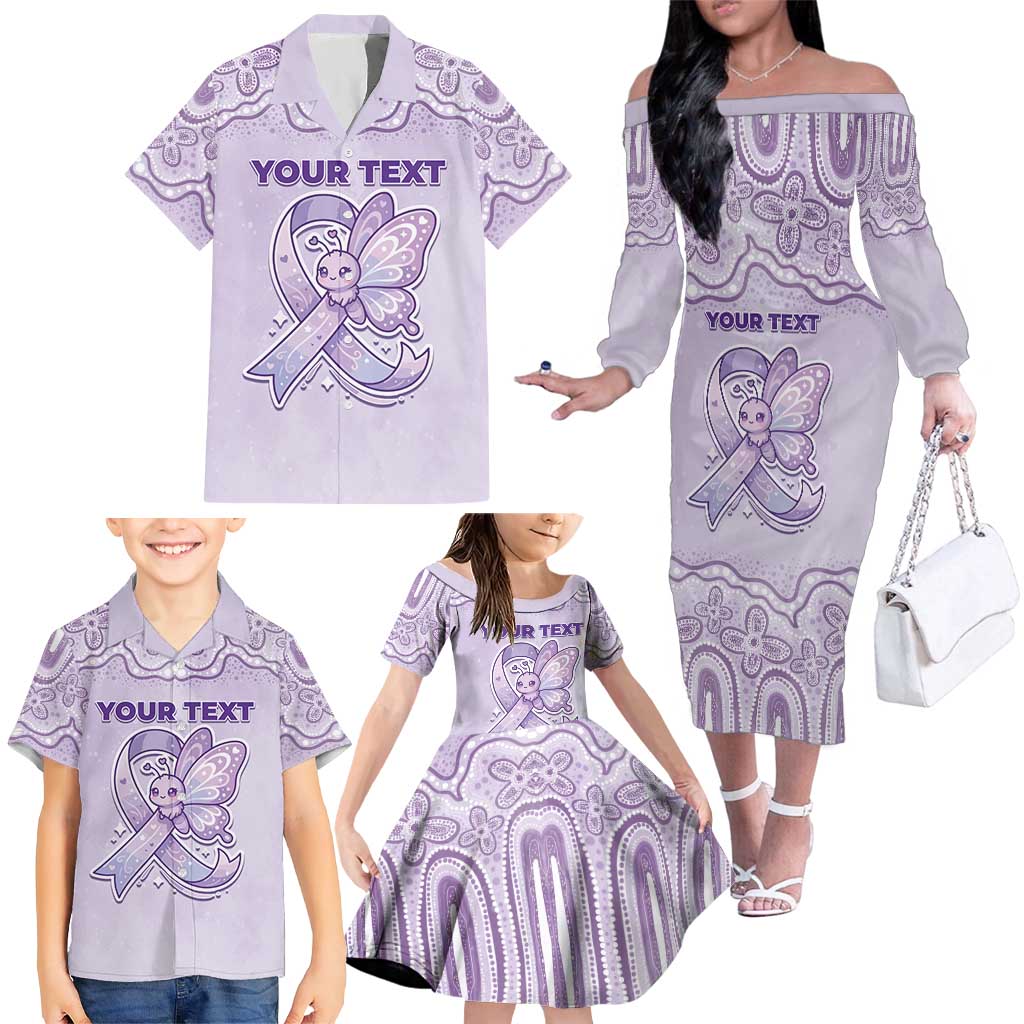 Personalised Epilepsy Awareness Alphabet Family Matching Off The Shoulder Long Sleeve Dress and Hawaiian Shirt Purple Ribbon Butterfly Cute Style