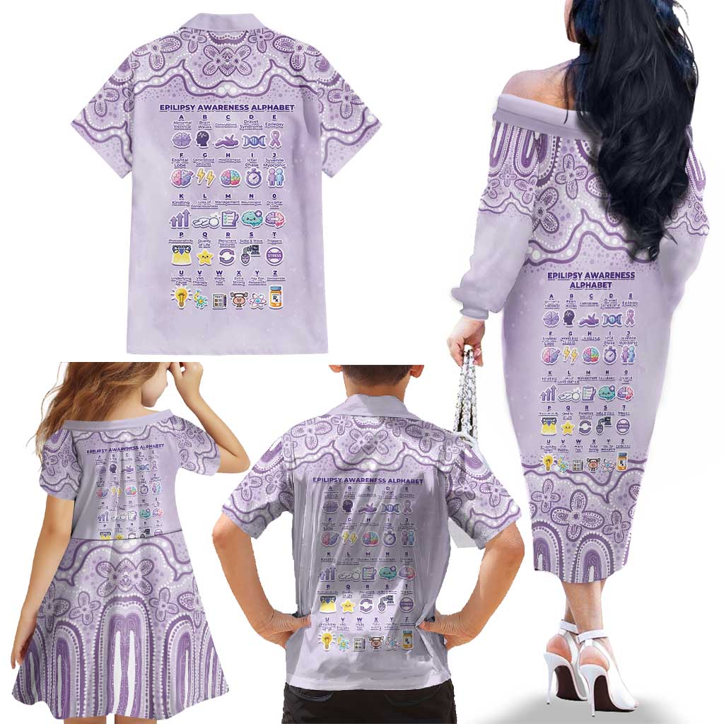 Personalised Epilepsy Awareness Alphabet Family Matching Off The Shoulder Long Sleeve Dress and Hawaiian Shirt Purple Ribbon Butterfly Cute Style