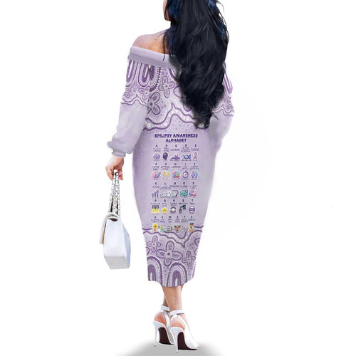 Personalised Epilepsy Awareness Alphabet Family Matching Off The Shoulder Long Sleeve Dress and Hawaiian Shirt Purple Ribbon Butterfly Cute Style