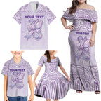 Personalised Epilepsy Awareness Alphabet Family Matching Off Shoulder Maxi Dress and Hawaiian Shirt Purple Ribbon Butterfly Cute Style