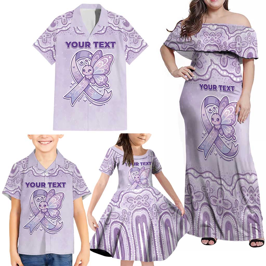 Personalised Epilepsy Awareness Alphabet Family Matching Off Shoulder Maxi Dress and Hawaiian Shirt Purple Ribbon Butterfly Cute Style