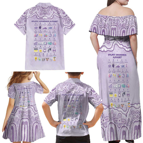 Personalised Epilepsy Awareness Alphabet Family Matching Off Shoulder Maxi Dress and Hawaiian Shirt Purple Ribbon Butterfly Cute Style