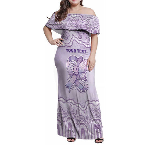 Personalised Epilepsy Awareness Alphabet Family Matching Off Shoulder Maxi Dress and Hawaiian Shirt Purple Ribbon Butterfly Cute Style