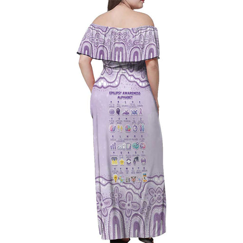 Personalised Epilepsy Awareness Alphabet Family Matching Off Shoulder Maxi Dress and Hawaiian Shirt Purple Ribbon Butterfly Cute Style