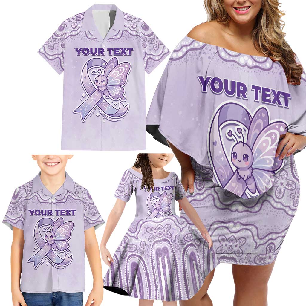 Personalised Epilepsy Awareness Alphabet Family Matching Off Shoulder Short Dress and Hawaiian Shirt Purple Ribbon Butterfly Cute Style