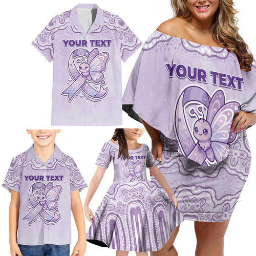 Personalised Epilepsy Awareness Alphabet Family Matching Off Shoulder Short Dress and Hawaiian Shirt Purple Ribbon Butterfly Cute Style