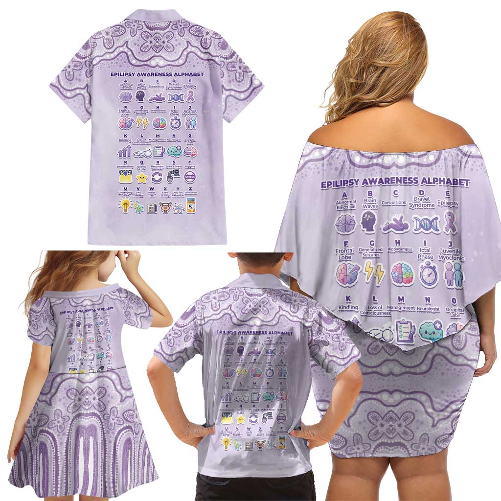 Personalised Epilepsy Awareness Alphabet Family Matching Off Shoulder Short Dress and Hawaiian Shirt Purple Ribbon Butterfly Cute Style