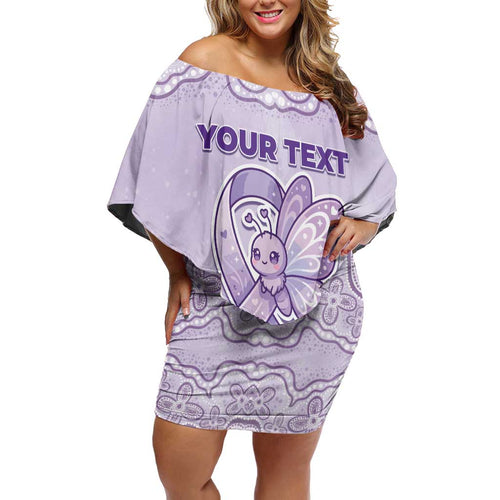 Personalised Epilepsy Awareness Alphabet Family Matching Off Shoulder Short Dress and Hawaiian Shirt Purple Ribbon Butterfly Cute Style