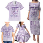 Personalised Epilepsy Awareness Alphabet Family Matching Puletasi and Hawaiian Shirt Purple Ribbon Butterfly Cute Style