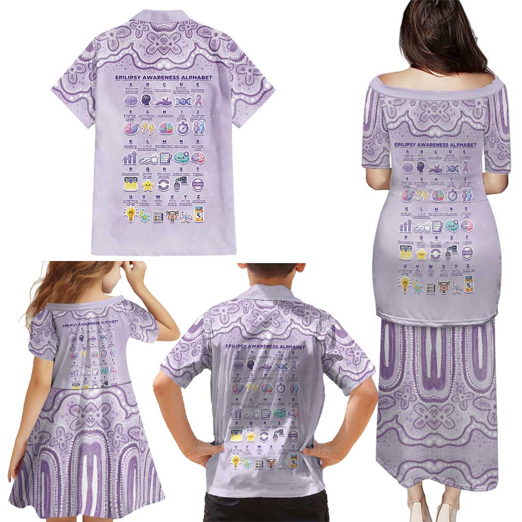 Personalised Epilepsy Awareness Alphabet Family Matching Puletasi and Hawaiian Shirt Purple Ribbon Butterfly Cute Style