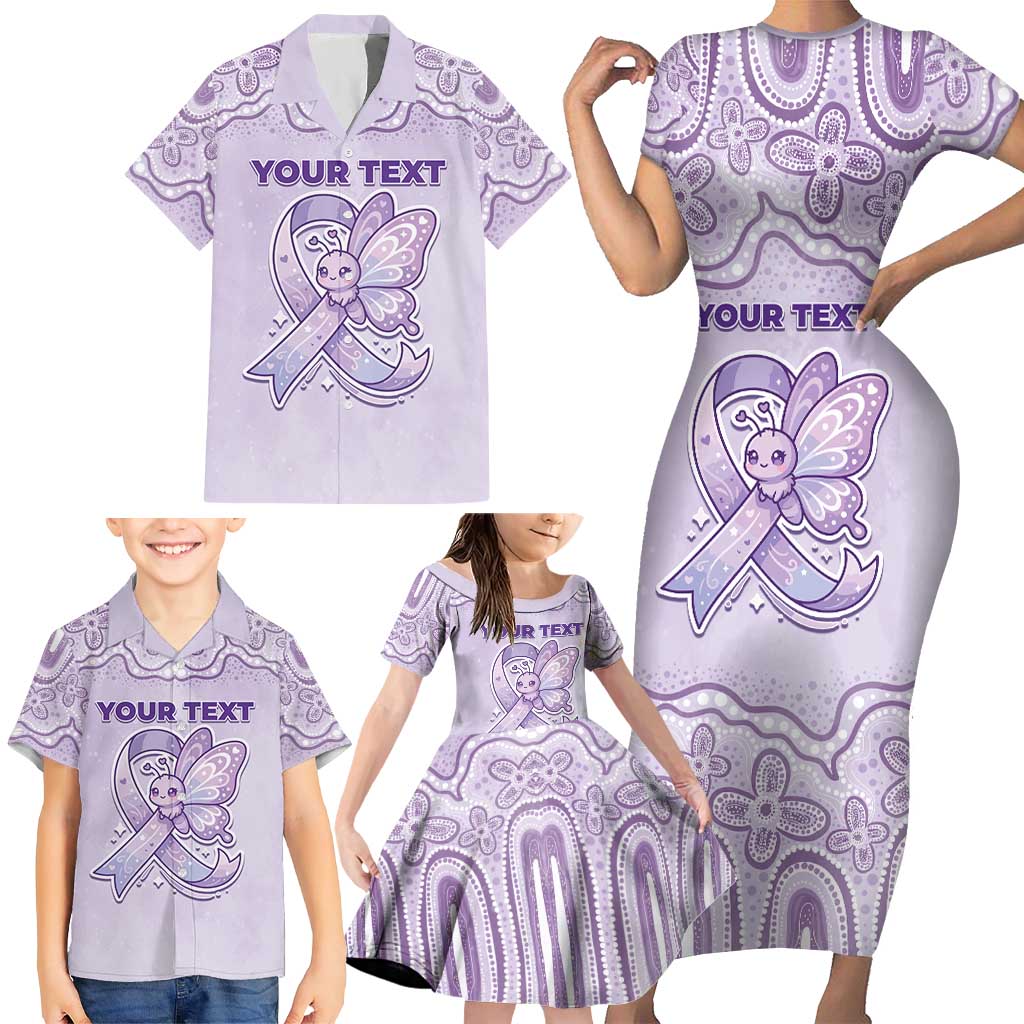 Personalised Epilepsy Awareness Alphabet Family Matching Short Sleeve Bodycon Dress and Hawaiian Shirt Purple Ribbon Butterfly Cute Style