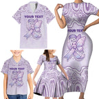 Personalised Epilepsy Awareness Alphabet Family Matching Short Sleeve Bodycon Dress and Hawaiian Shirt Purple Ribbon Butterfly Cute Style