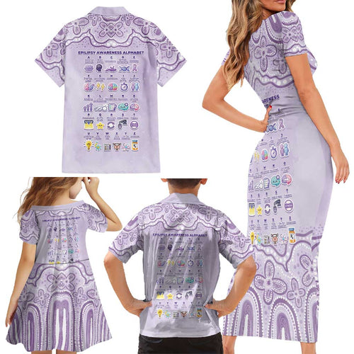 Personalised Epilepsy Awareness Alphabet Family Matching Short Sleeve Bodycon Dress and Hawaiian Shirt Purple Ribbon Butterfly Cute Style