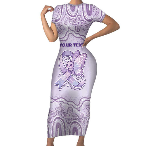 Personalised Epilepsy Awareness Alphabet Family Matching Short Sleeve Bodycon Dress and Hawaiian Shirt Purple Ribbon Butterfly Cute Style