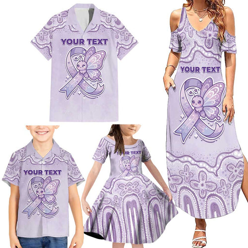 Personalised Epilepsy Awareness Alphabet Family Matching Summer Maxi Dress and Hawaiian Shirt Purple Ribbon Butterfly Cute Style
